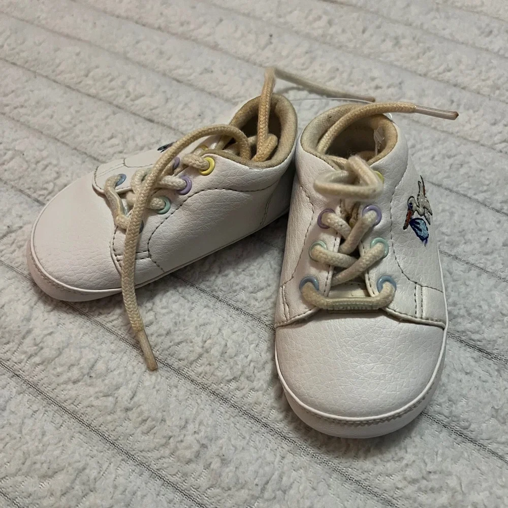 VINTAGE KEDS 21st Century Baby White Stork Embroidered Crib Shoes Size 3 Soft